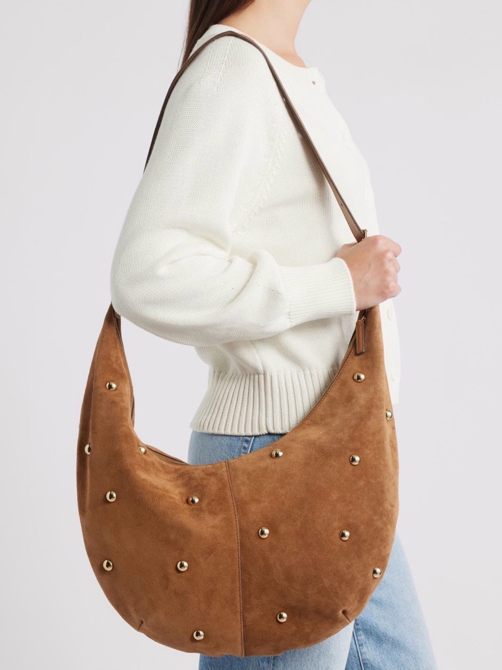Madewell The Essentials Curve Suede Shoulder Bad in Dried Acorn